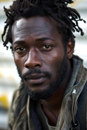 Portrait of handsome african american man with dreadlocks.の素材