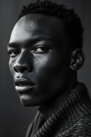 Close-up portrait of a handsome african american man in a studio.の素材