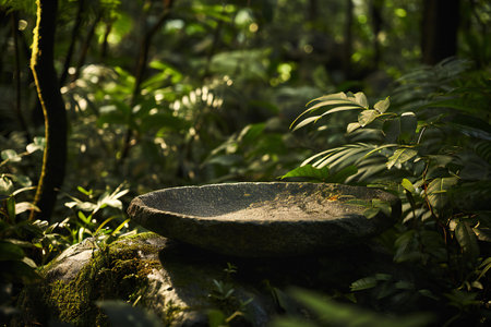 Stone bowl in the forest, Thailand. Selective focus. nature.の素材