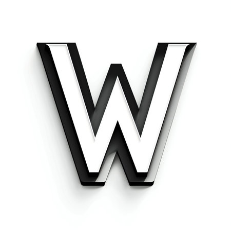 letter W black and white isolated on whiteの素材