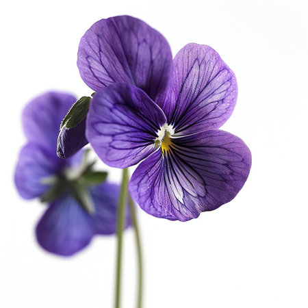Purple pansy flowers isolated on white background. Close up.の素材