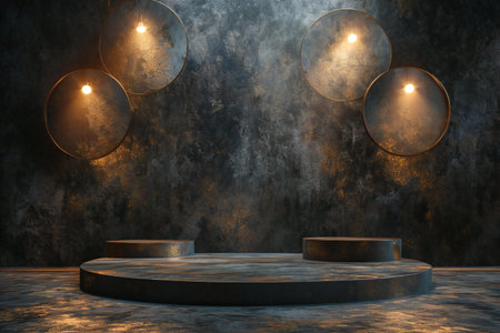 Round podium on grunge background.の素材