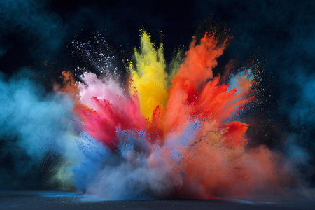 Colorful explosion of colored powder on a black background. Abstract backgroundの素材