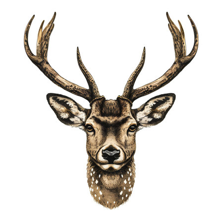Portrait of Deer with antlers. Hand drawn illustration on white background.の素材