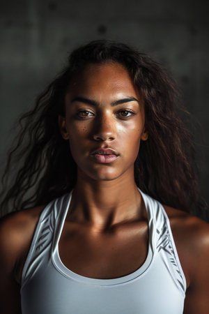Portrait of beautiful young african american woman in sportswearの素材