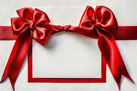 Red satin bow on white background with copy space for your textの素材
