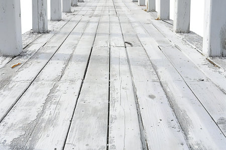 Wooden walkway with white paint on the floor in the parkの素材