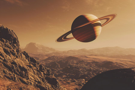 Fantasy landscape with planet in deep space.の素材
