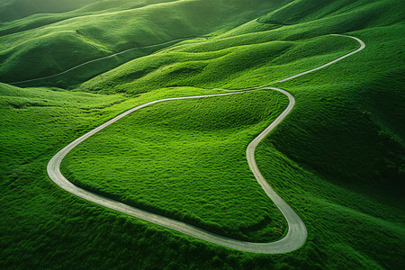 Curve road in the green hills.の素材