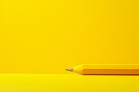 Yellow pencil on yellow background with copy space. Back to school concept.の素材