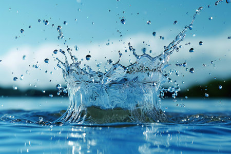 splashes of water on a blue background. close-up.の素材