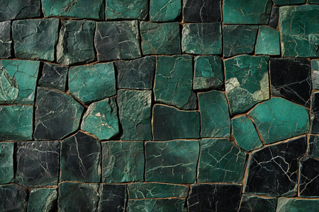 Texture, background. The surface of the stone wall is painted with a green tint.の素材