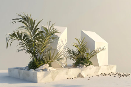 palm tree in the garden on the white snow background, closeup of photoの素材