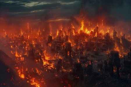 illustration of a fire in the mountains. Fire in the mountains.の素材