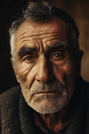 Portrait of an old man with grey hair and a beard.の素材