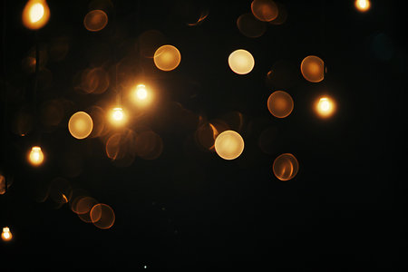 Bokeh lights on black background. Abstract circular bokeh background.の素材
