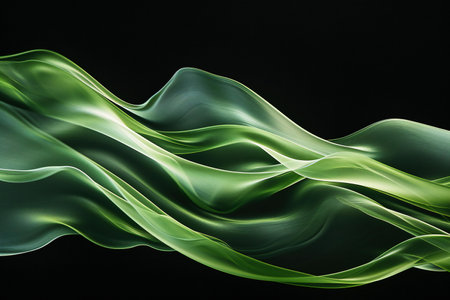 Abstract green wave on black background. Design element for brochure, website, flyer, web design.の素材