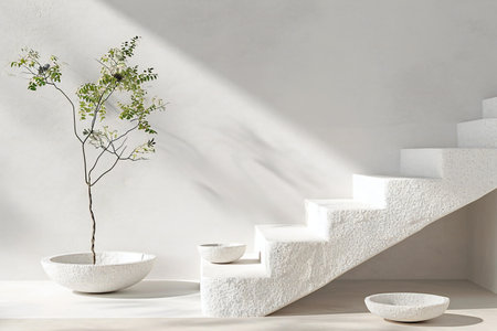 White stairs in modern interior with plant.の素材