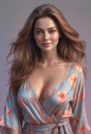 Portrait of a beautiful girl with long hair in a silk dress.の素材