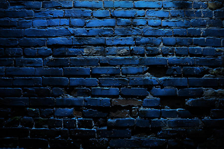 Old blue brick wall texture background. Dark blue brick wall background.の素材