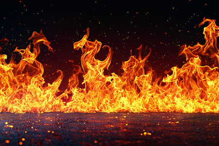 Fire flames on black background. Abstract blaze of fire flame texture.の素材