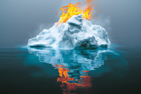 Iceberg in the water with a reflection in the water. Global warming concept.の素材
