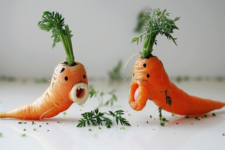 Carrots with green leaves on white background. Healthy food concept.の素材