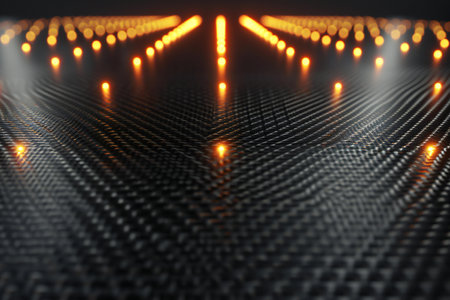metal grid with glowing lights. Abstract background.の素材