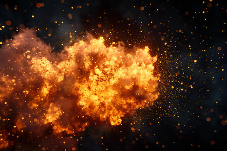 Abstract fire flames on black background. illustration of explosion.の素材