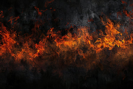 Fire flames on a dark grunge background. Abstract fire texture.の素材