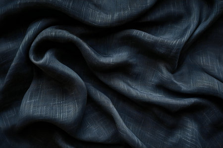 Close-up of crumpled black satin fabric as backgroundの素材