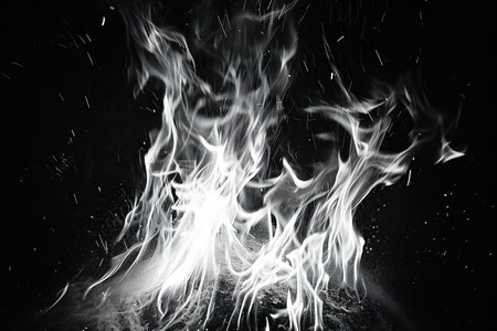 Fire flames on a black background close-up. Abstract background.の素材