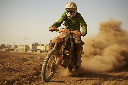 Motocross rider in action on a race track. Extreme sport.の素材