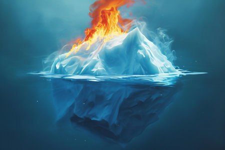 Burning iceberg in the ocean.の素材