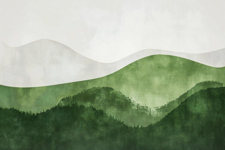 Mountain landscape with forest and hills. Paper art style.の素材