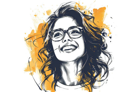 Portrait of a beautiful young woman with glasses.の素材