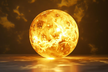 Fiery planet in the night sky. 3D rendering illustration.の素材