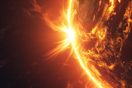 Sunrise over planet. Solar system.の素材