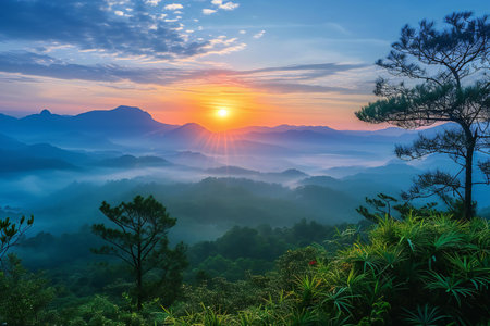 Sunrise at Doi Pha Tang in Chiangrai, Thailandの素材