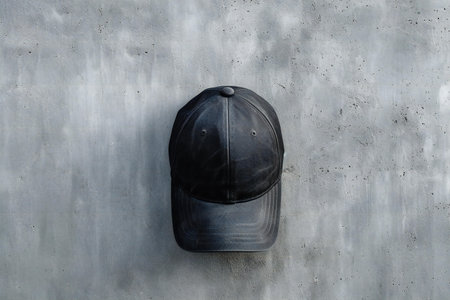 Baseball cap on the concrete wall background. Close up view.の素材