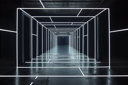 Futuristic corridor with neon lights,の素材