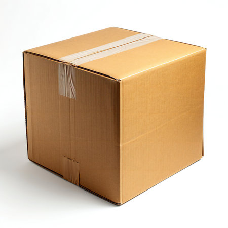 Cardboard box isolated on white background. Carton package mockup.の素材