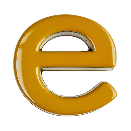 yellow letter e uppercase isolated on white.の素材