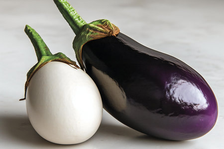 Two eggplants on a white background. Close-up.の素材