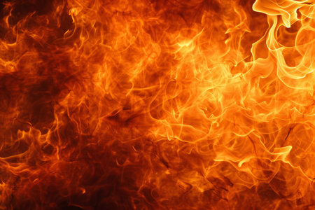 Fire flames on a black background. Close-up. Texture.の素材