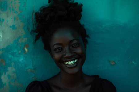 Portrait of a beautiful young african american woman smiling.の素材