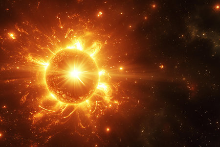 Abstract background - orange planet in spaceの素材