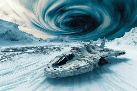 Space ship in deep space. Science fiction art.の素材