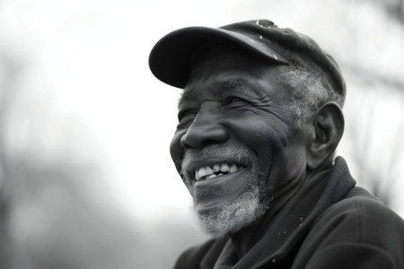 Portrait of an elderly man in the park. Black and white.の素材