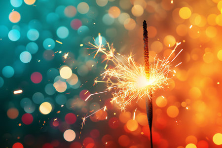sparkler on abstract background with bokeh effect, new year conceptの素材